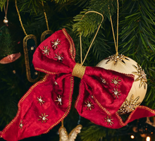 Anna + Nina  Beaded Crimson Luxe Bow Ornament